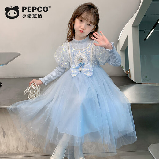 Piggy Banner (PEPCO) Mädchen Elsa Prinzessin Kleid Winterkleidung Kinder Modischer Winter Mädchen Elsa Rock Herbstkleid Blau 110