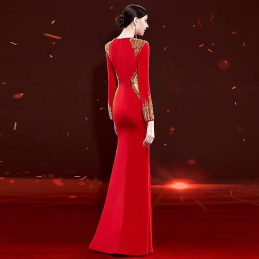 Mishid Annual Meeting Host Dress Skirt Women's Banquet Evening Dress Skirt 2025 New Fishtail Niche Feel Host Performance Costume Red XS One Size