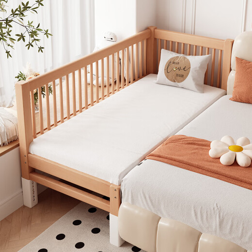 Goodbaby (gb) spliced bed with widened bedside beech wood children's bed single crib spliced large bed bed widened spliced artifact flat bed SF package upstairs 150x50cm