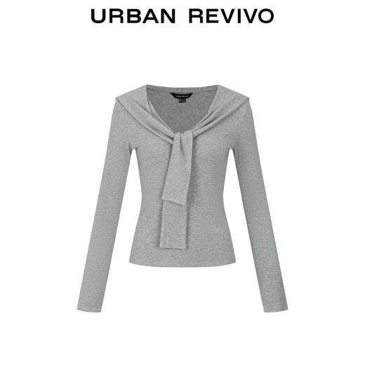 UR2026 Spring New Women's Urban Design Lace V Neck Slim T-shirt UWU450038 Gray L