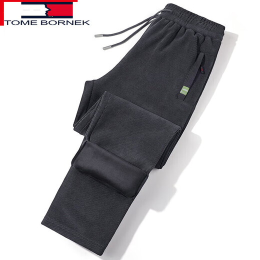 TOME BORNEK corduroy plus velvet pants men's winter thickened men's sports pants leggings sweatpants men's corduroy pants cold protection blue straight plus velvet 3XL (weight 155-175Jin Jin is equal to 0.5 kg)