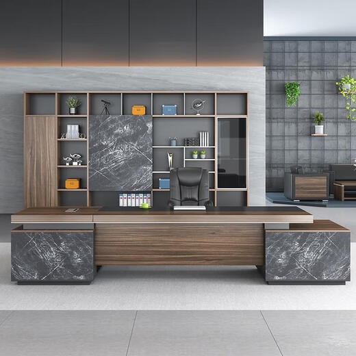 Simple modern boss desk, president desk, stylish and elegant manager desk, single desk and chair combination, executive desk, 1.8 meters luxury double cabinet (installation not included in urban pick-up)