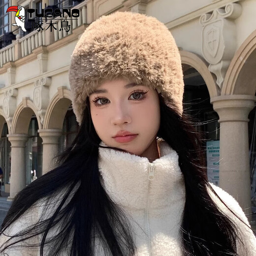 Woodpecker hat women's 2025 new autumn and winter postpartum confinement warm ear protection headband big head circumference plush neck scarf dual-purpose hat gray hat headband three-purpose neck scarf