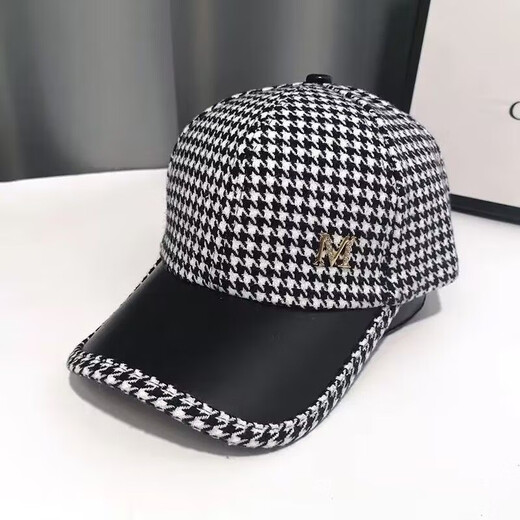 USERJOY autumn and winter woolen fashionable warm British retro houndstooth casual versatile curved eaves duck tongue hat women's baseball cap brown one size adjustable