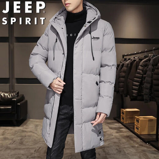 JEEP SPIRIT Jeep cotton coat men's autumn and winter mid-length warm jacket loose coat black 2XL