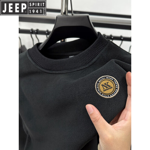 JEEP Heavy Thick Polar Fleece Sweater Men's Winter 2026 New Fleece Bottoming Shirt Men's Round Neck Warm Plus Velvet Inner Camel 2XL /180