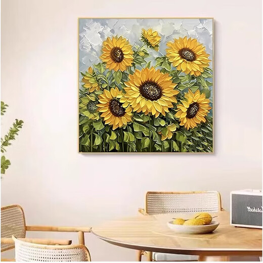 JD Logistics Blossoms Oil Painting Style Plant Flowers Restaurant Decorative Painting Sofa Background Wall Hanging Painting A 60*60 Textile Film Aluminum Alloy Gold Frame