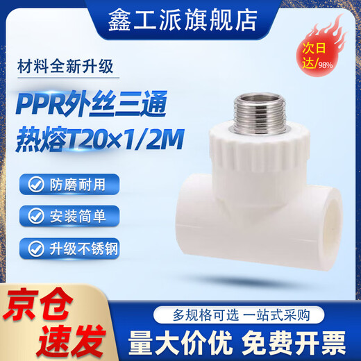 Xingongpai PPR external wire tee water supply pipe joint hot melt water pipe accessories T20x1/2M (2 pieces)