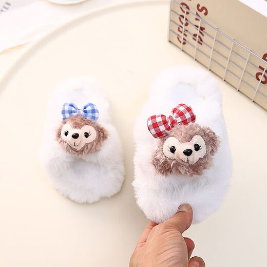 2024 New Princess Style Cute Shirley Rose Children's Furry Slippers Home Thick-Soled Anti-Slip Warm Baby Cotton Shoes Pink Cute Little Shirley Rose 30-31 (Inner Length 19.5cm)
