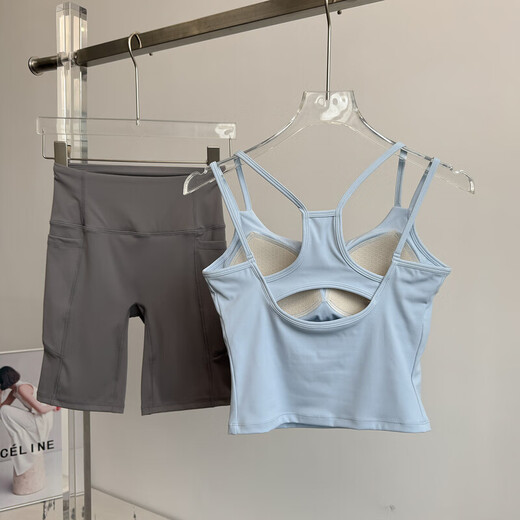 Yoga clothing set for women 2025 new summer Pilates training clothing quick-drying, dry and breathable, morning running exercise, ivory white + gray, shock-proof, hip lifting and abdominal tightening M (recommended 96-105 Jin Jin equals 0.5 kg)