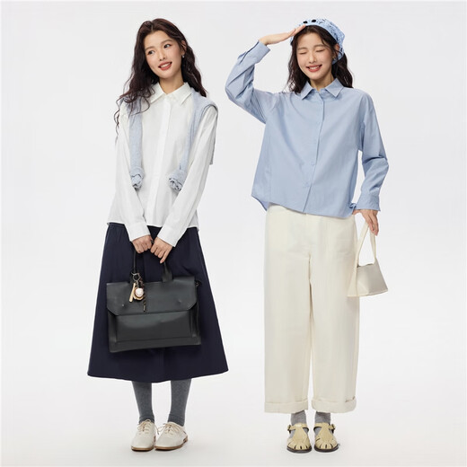 Giordano 2026 Spring New Cotton Poplin Short Front Short Long Back Loose Casual Shirt Women Long Sleeve 13345865