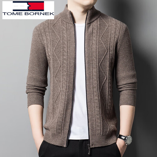 TOME BORNEK Tommy Tommy men's cardigan autumn and winter new knitted stand-up cardigan fashion casual jacket middle-aged men solid gray 165/48/M
