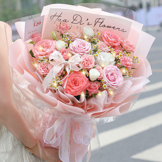 Valentine's Day Flower Express Pink Rose Mixed Bouquet Birthday Gift for Girls Nationwide Same-City Delivery Sweet Goddess 2 Pink Snow Mountain Roses |dy87