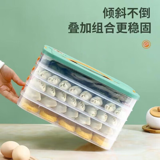 Lanyin Dumpling Box Large Capacity Compartment Refrigerator Special Storage and Organizing Kitchen Frozen Quick Frozen Wonton Sealed Storage Preserver Two-layer Covered - Holds About 80 Dumplings Apple Green Non-stick Bottom Anti-freeze Crack