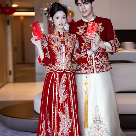 ROAR UTHAUG Xiuhe clothing bride dragon and phoenix hanging 2025 new wedding toast dress wedding dress out of the pavilion slim dress skirt XH1721 Xifeng no headdress S