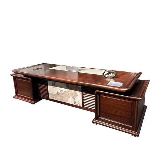 Solid wood executive desk new Chinese style boss desk office simple modern chairman president desk and chair combination 2.2 meters desk (ebony wood)