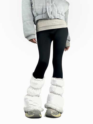 Japan imported MUJU white socks autumn and winter new down warm socks sports wool lined windproof calf socks and snow white + gray one size fits all