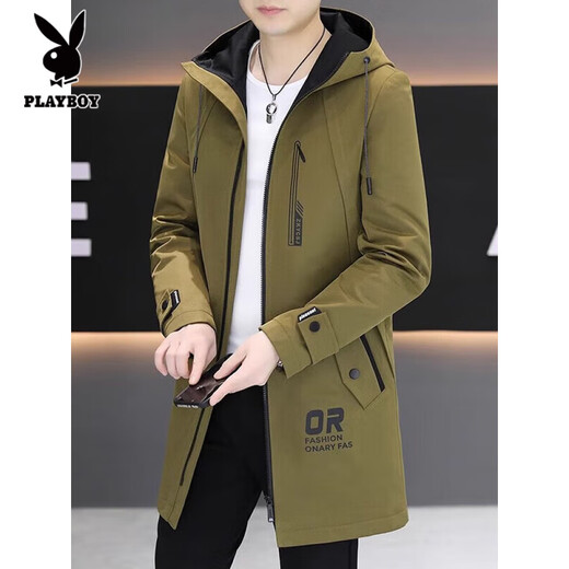 Playboy (PLAYBOY) windbreaker men's mid-length 2025 autumn and winter new velvet jacket slim and handsome windbreaker cotton jacket casual trendy brand men K70 gray/spring and autumn regular XL recommended 125-145Jin Jin equals 0.5 kg