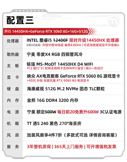 Ningmei Country Dragon Soul 14th Generation i5 14600KF/RTX5060Ti E-sports Game Black Myth Wukong Desktop Computer Host Design Rendering DIY Assembly Computer Upgraded 14th Generation i5+RTX5060|Configuration Three Selected High-Spec Materials for the Whole Series