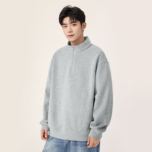 Pull-back men's sweatshirt winter vintage half-zip stand-up collar pullover men's Chinese cotton heavyweight milk silk loose top black M /170 (recommended 100Jin Jin equals 0.5kg -120Jin Jin equals about 0.5kg)