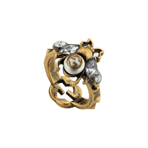 Gucci (GUCCI) interlocking double G bee ring women's style distressed gold distressed effect 19