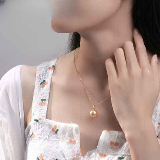 Weiyang 2025 Gold Store Light Gold Ocean Seawater Gold Bead Pendant for Women 18k Gold Plated Dry Rose Pearl 10mm