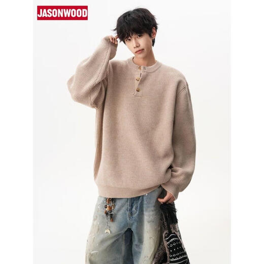 JASONWOOD American Henry Collar Sweater Men's Winter Solid Color Lazy Style Sweater Trendy Brand Cleanfit Loose Dark Gray High Quality M 160-170CM 95-110Jin Jin is equal to 0.5 kg