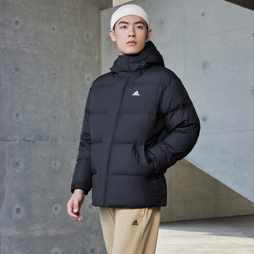 Adidas wasserabweisende, spritzwassergeschützte, winddichte und warme Entendaunen-Daunenjacke für Damen und Herren, Adidas offiziell schwarz M