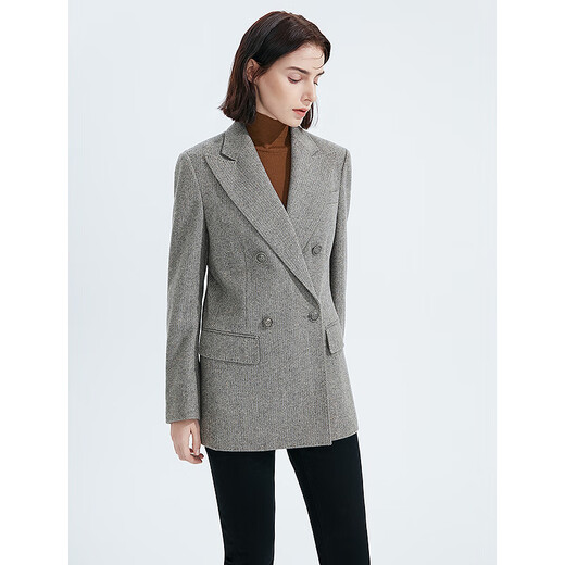 Langzi wool retro shoulder pad temperament gray suit jacket high-end professional formal design suit winter light gray 2 L