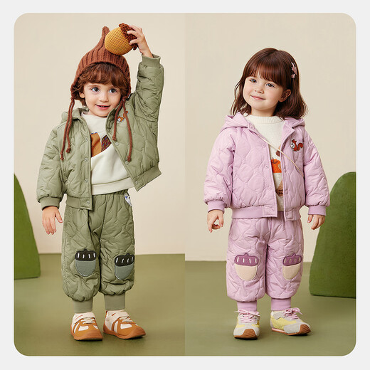 迷你巴拉（minibala）男女童长袖棉服套装儿童长裤可爱外套2025冬新品 军绿40627 80