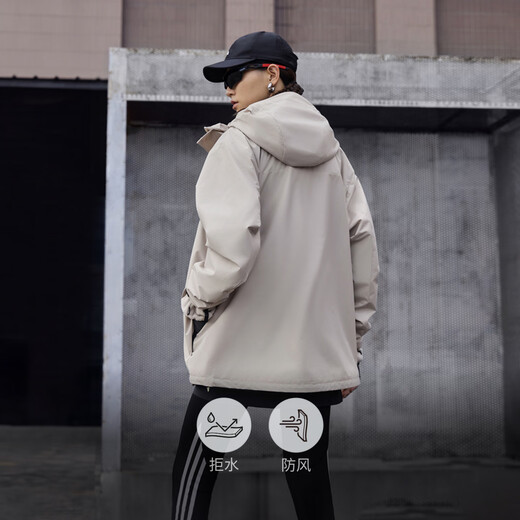 Adidas water-repellent plus velvet lining three-in-one hooded jacket for men and women in autumn and winter Adidas official light sports light brown L