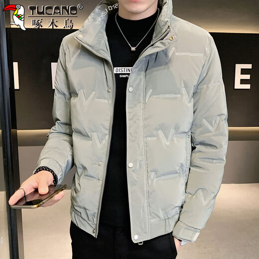 啄木鸟（TUCANO）羽绒服男款立领外套男冬季保暖面包服防寒休闲工装上衣 豆绿 L 