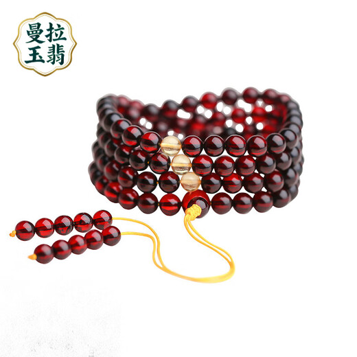 Manla Jade Pei Natural Amber Bracelet for Men and Women Multi-circle Blood Amber Bracelet DIY Beeswax Hand Decoration Buddha Beads 108 Round Beads Bead Diameter Approximately 5-6mm (Elegant Style)