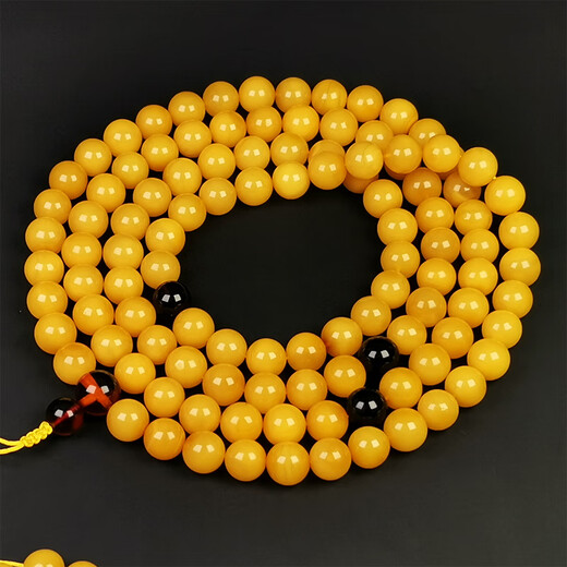 Amber style, one thing, one picture, one certificate, beeswax bracelet, 108 amber beads, Buddhist beads for men and women, Russian chicken fat yellow, beeswax beads, 30.16g, 7.5mm