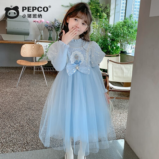 Piggy Banner (PEPCO) Mädchen Elsa Prinzessin Kleid Winterkleidung Kinder Modischer Winter Mädchen Elsa Rock Herbstkleid Blau 110
