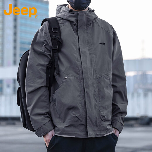 Jeep (JEEP) Jacket Men's Spring and Autumn Hooded Jacket Tops Versatile Trendy Casual Men's Clothing Gray XL