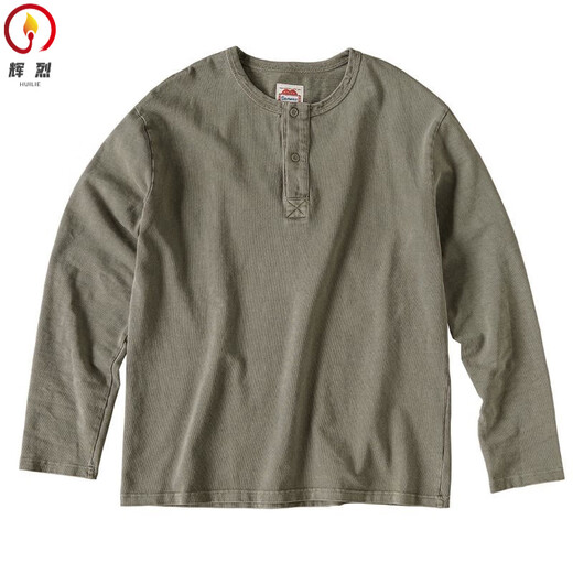 Brilliant American Retro Henley T-shirt Men's Spring and Autumn Large Size 300 Jin Jin equals 0.5 kg Tough guy loose open collar long sleeve bottoming shirt trendy top white L Recommended 80-115 Jin Jin equals 0.5 kg