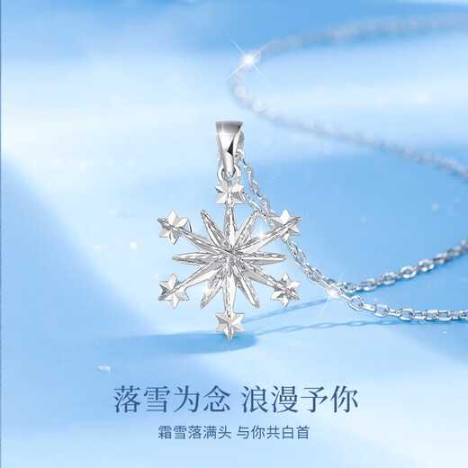 CHINA GOLD Small Snowflake Platinum Necklace Women's Platinum Pendant Light Luxury Necklace Birthday Gift for Girlfriend and Wife Wedding Anniversary Platinum Romantic Snowflake Pendant + Platinum Chain