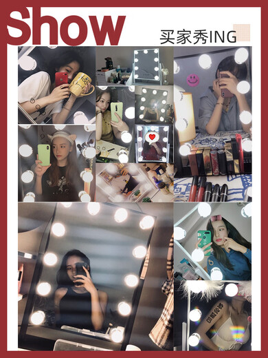 Cosmetic mirror desktop LED light large supplementary light vanity mirror desktop household lighted beauty mirror light bulb cool black 15 light rechargeable vertical style (three light colors + stepless dimming