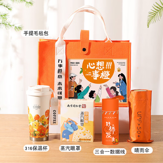 掌畔伴手礼实用礼品礼盒团建商务定制礼盒公司员工奖品保温杯圣诞礼物 心想事橙套餐2