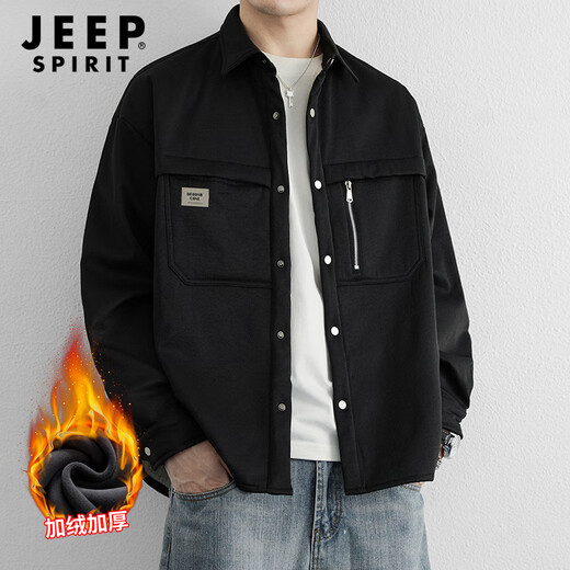 JEEP SPIRIT Jeep shirt men's long-sleeved autumn and winter velvet warm shirt men's loose versatile jacket casual top men's clothing