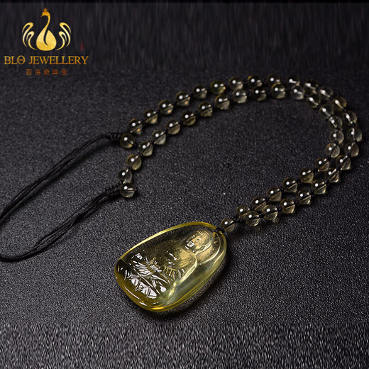 Bailuoqi Natural Citrine Native Buddha Pendant Necklace Men's Puxian Bodhisattva Twelve Zodiac Signs Dragon and Snake Amulet Pendant Citrine Puxian Bodhisattva Puxian Pendant with Bead Chain