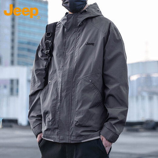 Jeep (JEEP) Jacket Men's Spring and Autumn Hooded Jacket Tops Versatile Trendy Casual Men's Clothing Gray XL