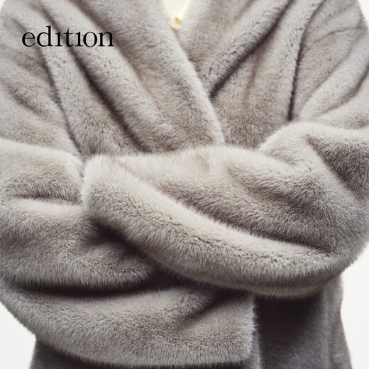 Edition Plush Jacket Women's 2025 Winter New Light Luxury Thousand Gold Style Imitation Rabbit Fur Eco-Friendly Fur Jacket Stone Gray M