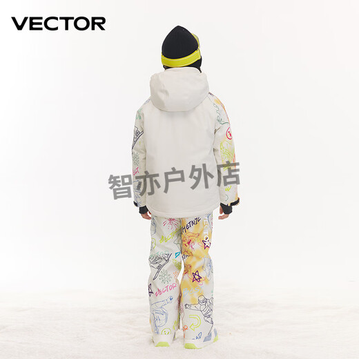 Vector children's ski jacket, thickened and warm, trendy contrasting colors, jacket and overalls for boys and girls, ski suit suit, pastel graffiti park top + pastel graffiti park pants, same style for boys and girls M 160_ Suitable for height 155-165c