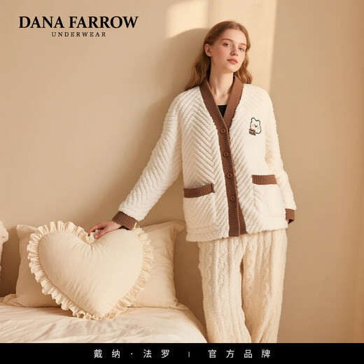 DANA FARROW flannel couple pajamas autumn and winter thickened warm coral velvet female cartoon winter men's home wear suit female 7820 M female model 80-95Jin Jin equals 0.5 kg