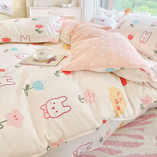 Vinoa cute cotton quilt cover single piece 100 cotton spring and summer children's dormitory single quilt cover 200x230 quilt three-piece set donut-red single quilt cover 110x150cm double needle craft kindergarten special