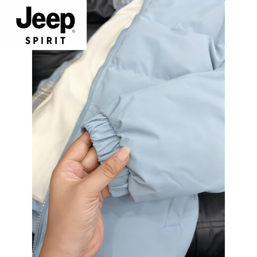 JEEP SPIRIT Blue and White Lightweight Down Jacket Men's Winter Plaid Splicing Jacket American Couple Stand Collar Bread Jacket Blue M (Suitable for 100-115 Jin Jin equals 0.5 kg)
