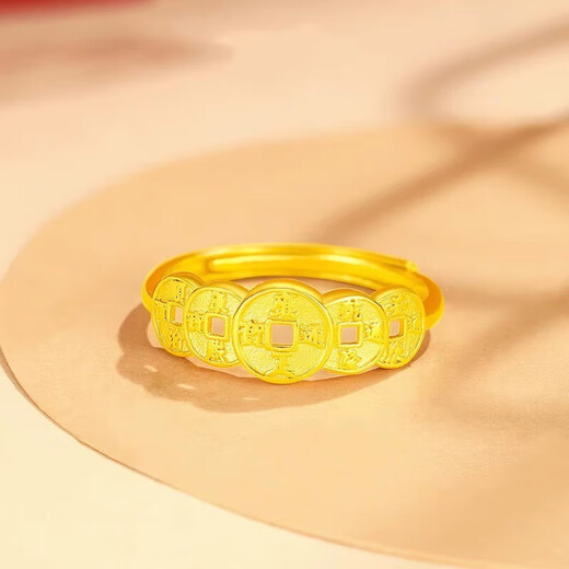 Vietnam Sand Gold Five Emperors Coin Ring Women's Gold-plated Copper Coin Open Ring Ring Will Not Fade for a Long Time as a Gift Gold Five Emperors Coin Ring Open Style