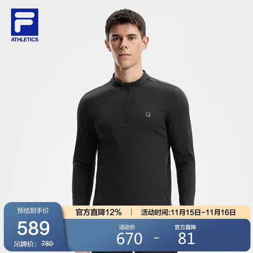 FILA official men's knitted long-sleeved top 2025 winter fitness sports plus velvet basic long T